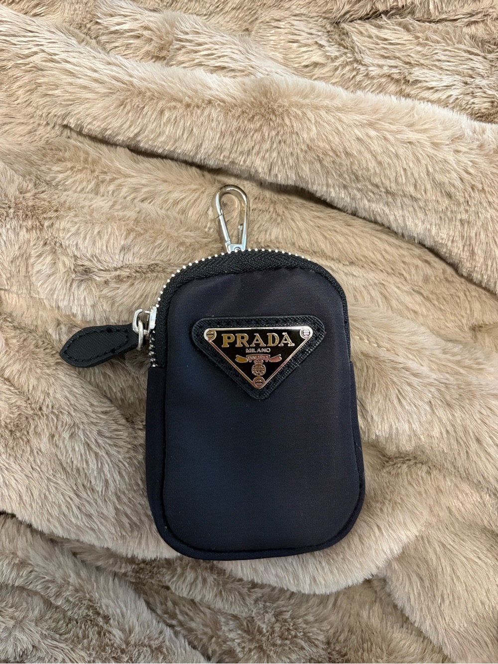 Prada Black Nylon Key Pouch with Metal Logo